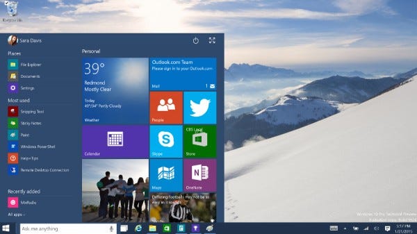 windows 10 start menu back unveiled 2015