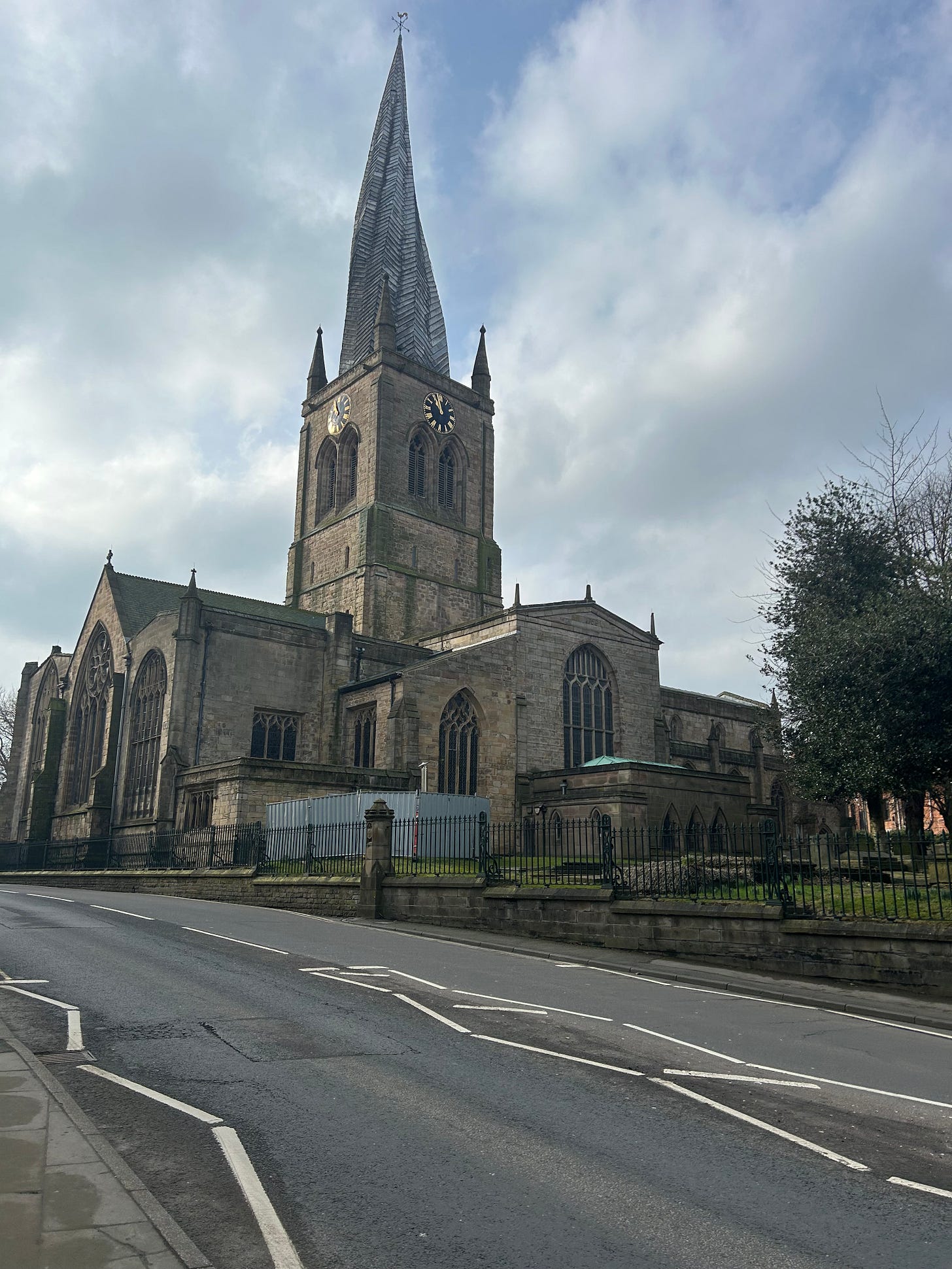 The crooked spire of Chesterfield's Parish Church.