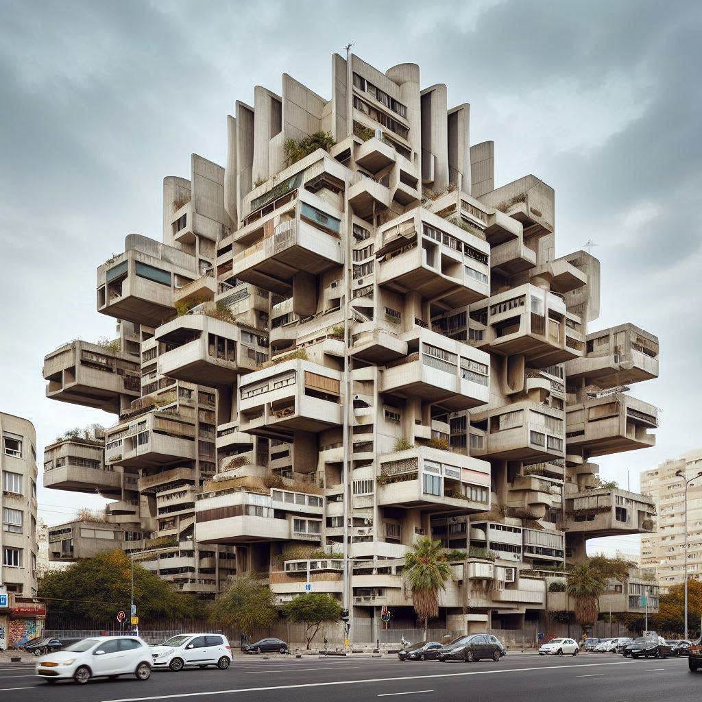 ugly modernist brutalist buildings in Ramat Gan