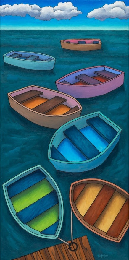 A group of boats floating on water

Description automatically generated