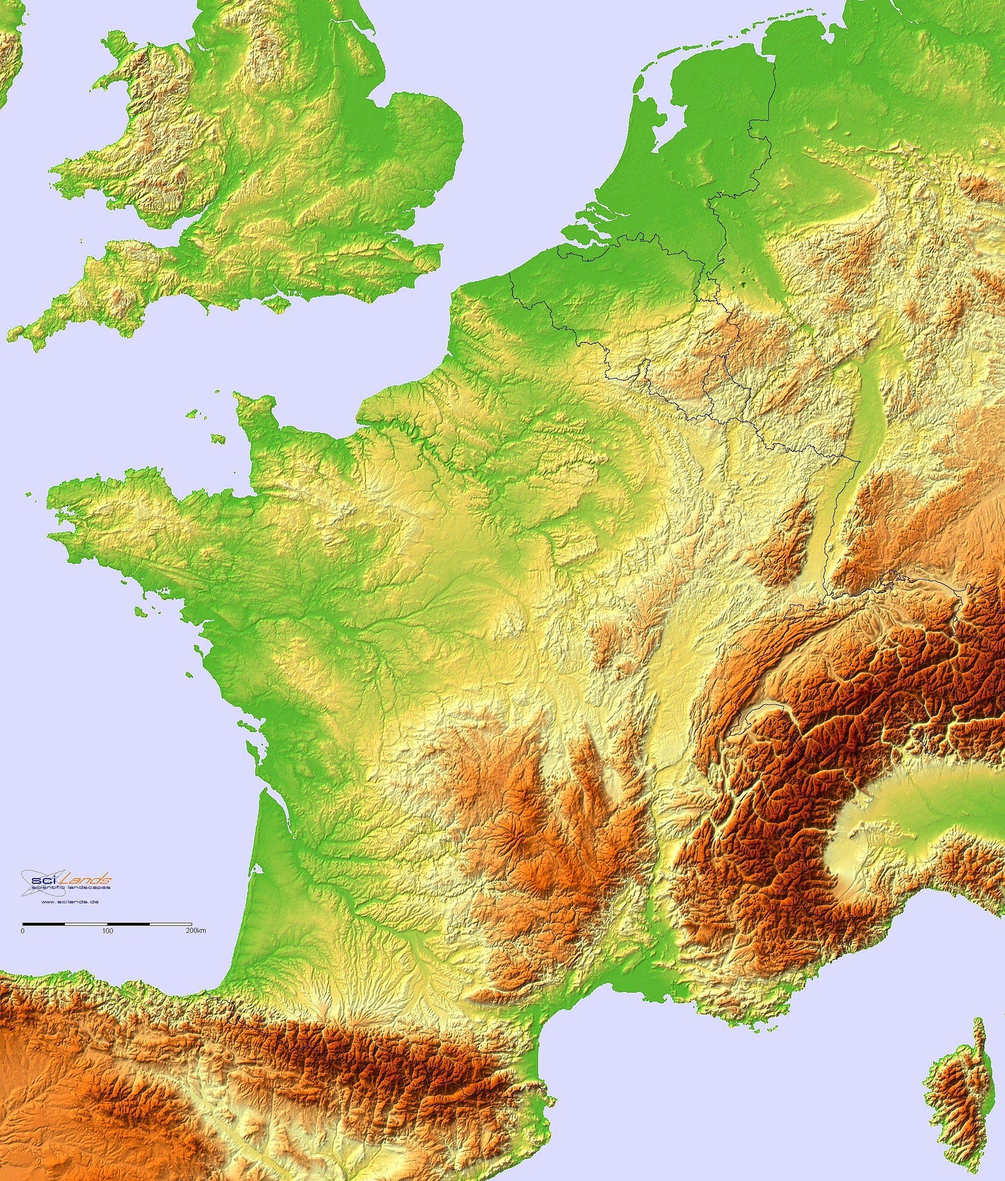 France topographic map - Map of France topographic (Western Europe - Europe)