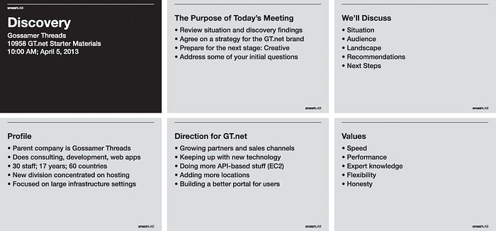 6 slides that talk about the purpose of today’s meeting, outlines, values, and direction that help establish the context of what a meeting’s all about.