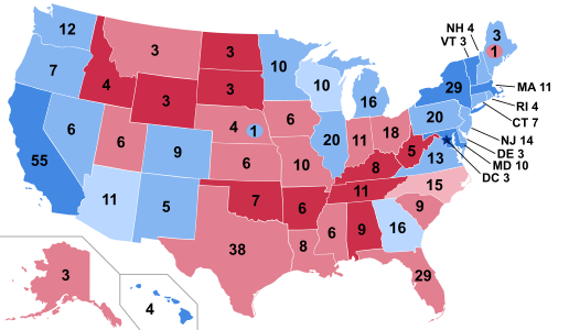 Results by state, shaded according to winning candidate's percentage of the vote