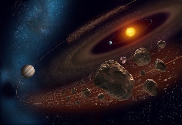 Artist impression of Jupiter and his trojans from astronomy com