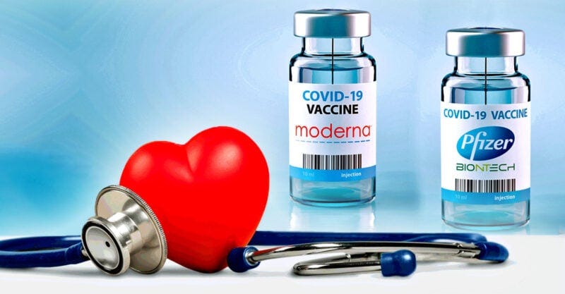 moderna and pfizer covid vaccines and heart image