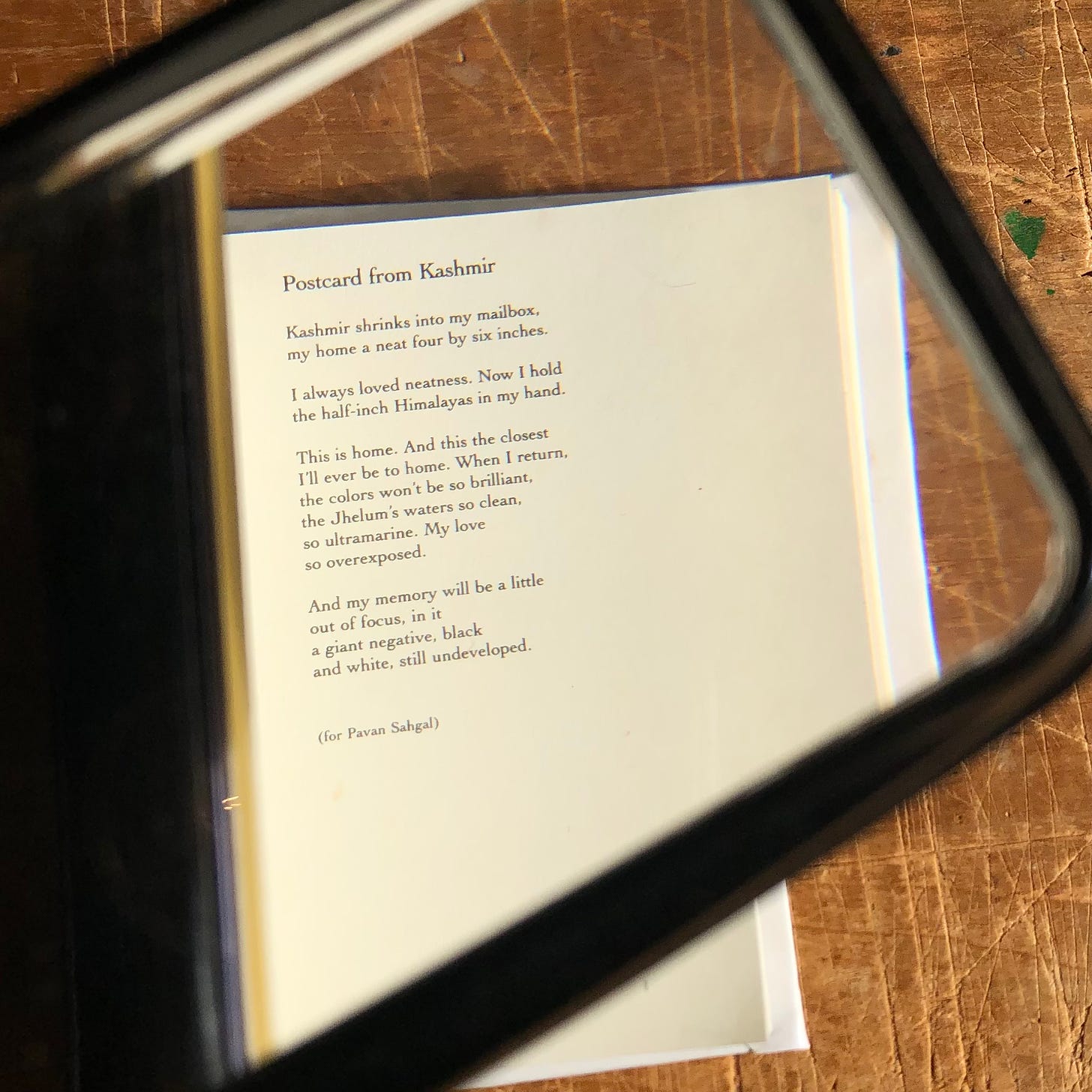 Agha Shahid Ali's "Postcard from Kashmir" seen through a magnifying glass