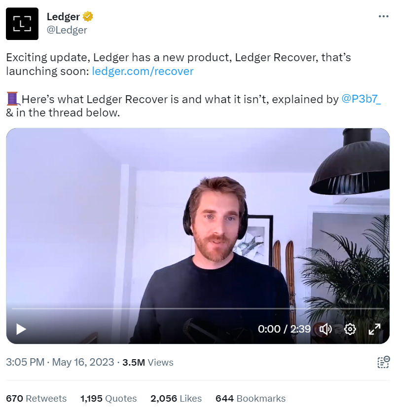 Ledger Tweet about Ledger Recovery
