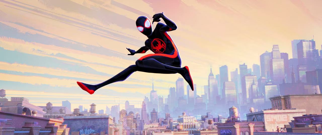 Miles Morales jumping through his New York.