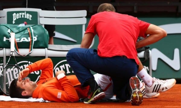 novak djokovic treated for groin injury 2015 french open bulge