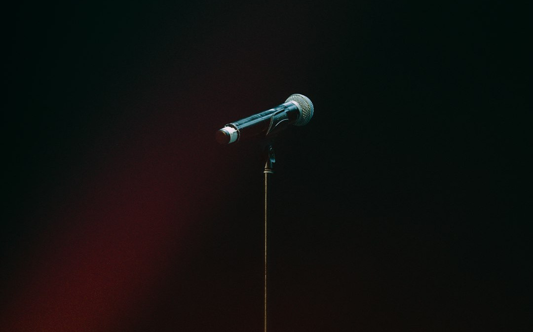 a microphone on top of a pole in the dark