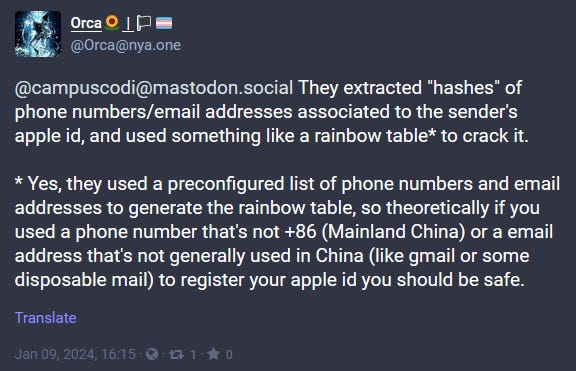 Screenshot of a Mastodon post