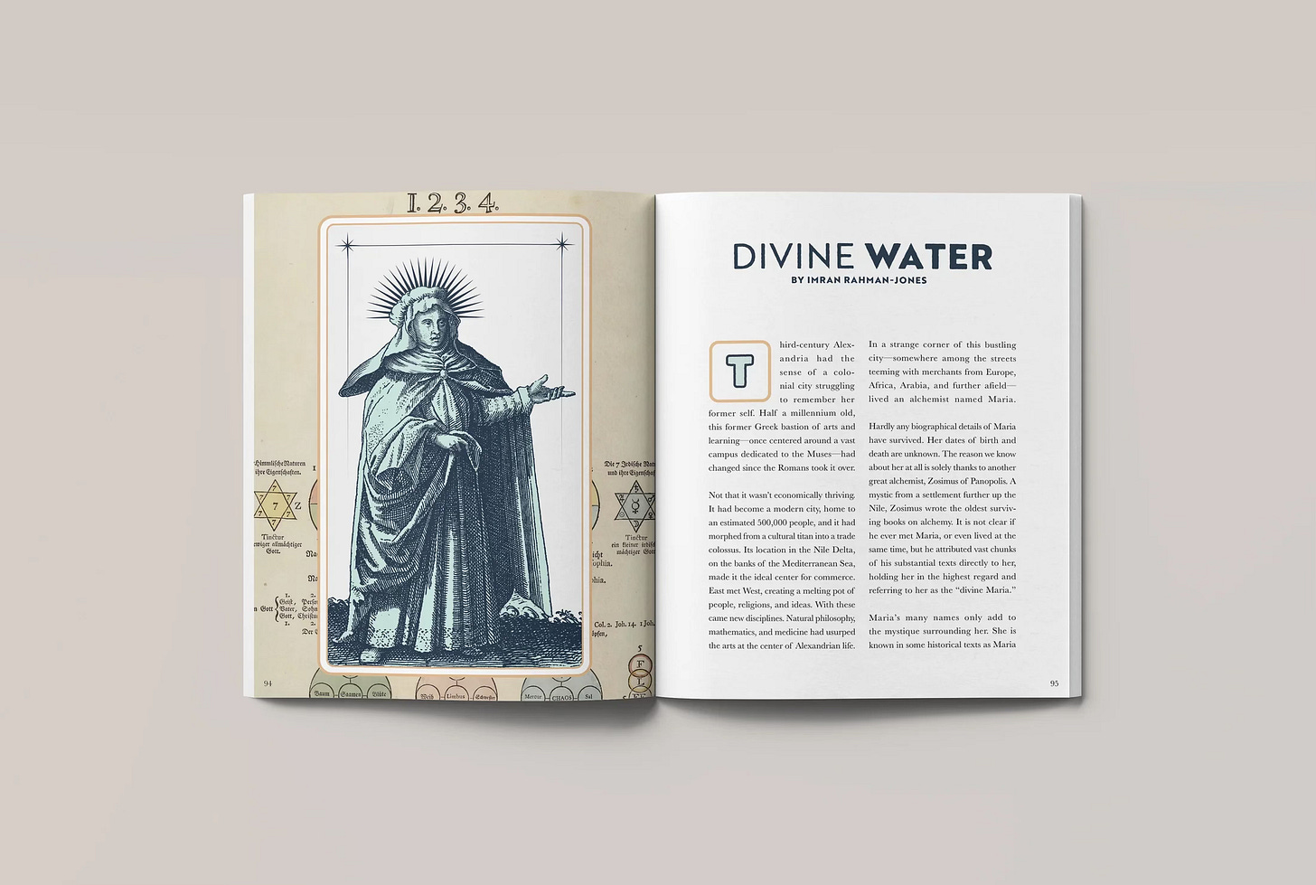 A double-page spread from Eaten magazine, with an extract of the article entitled 'Divine Water'