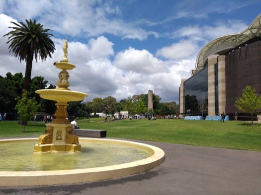 Gold fountain outside the Oval