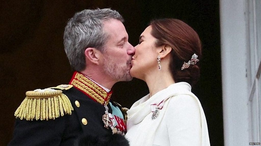 Frederik X kisses wife as he becomes King of Denmark