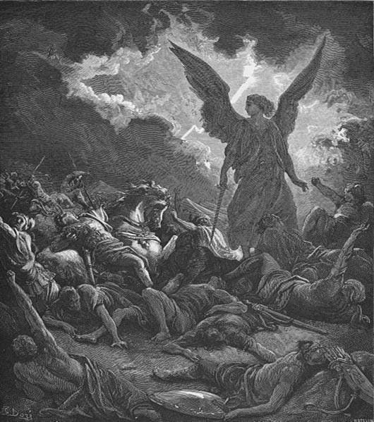 "El ejército de Senaquerib es destruido" por Gustave Doré, 1891. (Dominio público)
