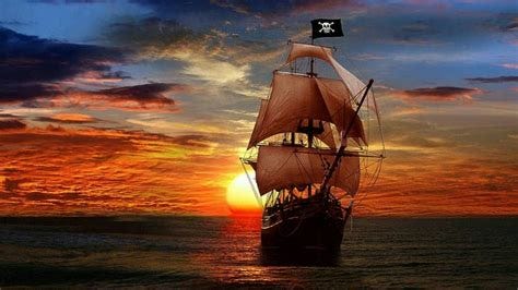 #pirate #caravel sailing ship #calm #sea #sky #ocean #sunset #galleon # ...