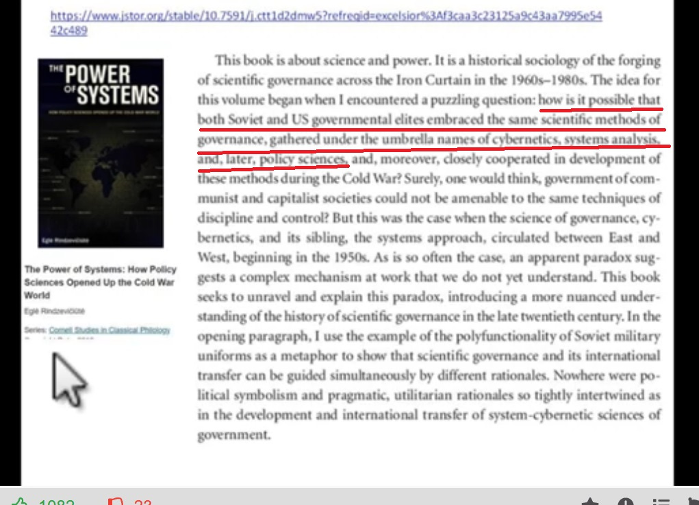 The video starts with a reference to the book The Power of Systems:How Policy Sciences Opened Up the Cold War World by Eglė Rindzevičiūtė 
