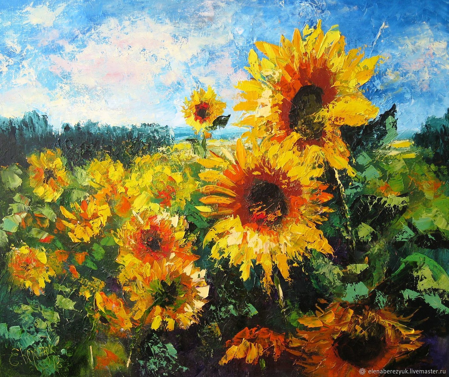 Oil painting on stretched canvas Sunflower landscape with flowers, Pictures, Petrozavodsk,  Фото №1