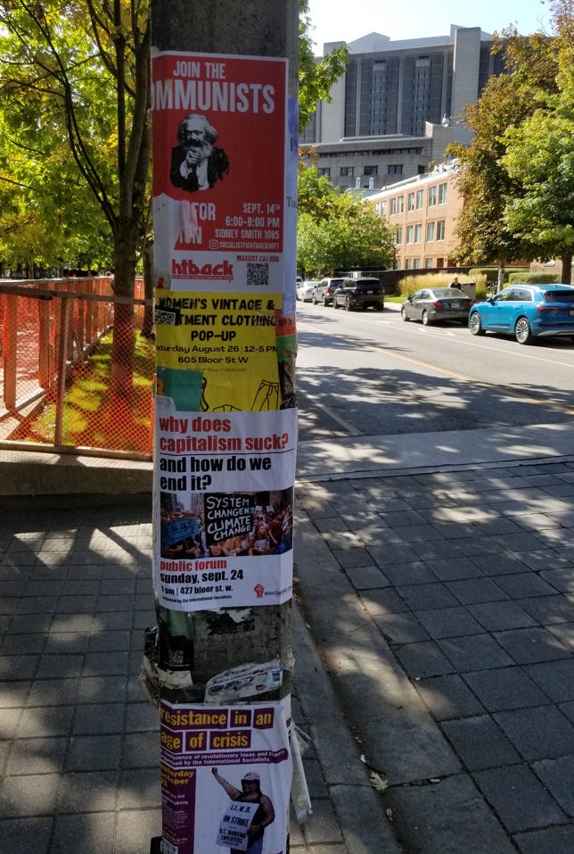 A pole with posters on it

Description automatically generated