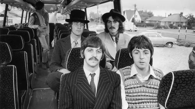 The Beatles prepping for Magical Mystery Tour