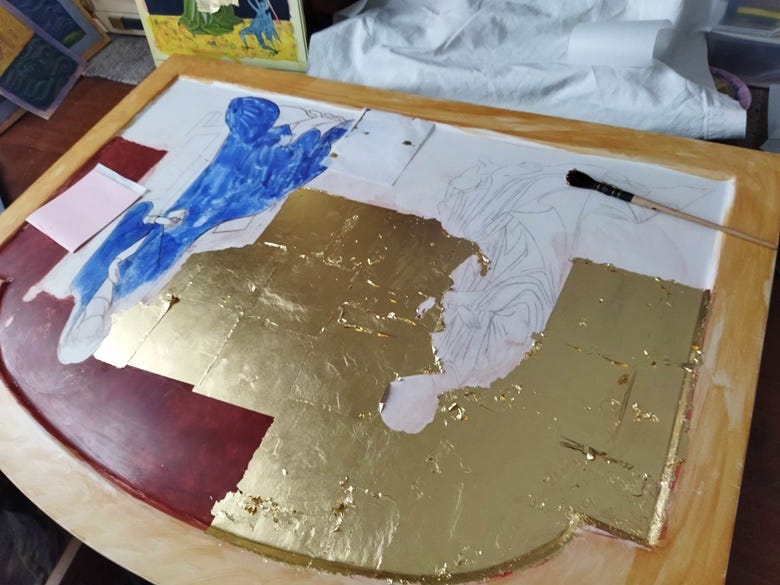 Incising, preparation and 1st stages of gilding