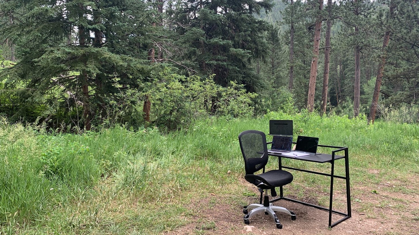 “Sometimes I just set up my desk outside, wherever I am and work in nature.” by Alex Osman