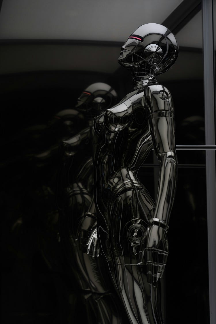 Metallic Female robots standing.