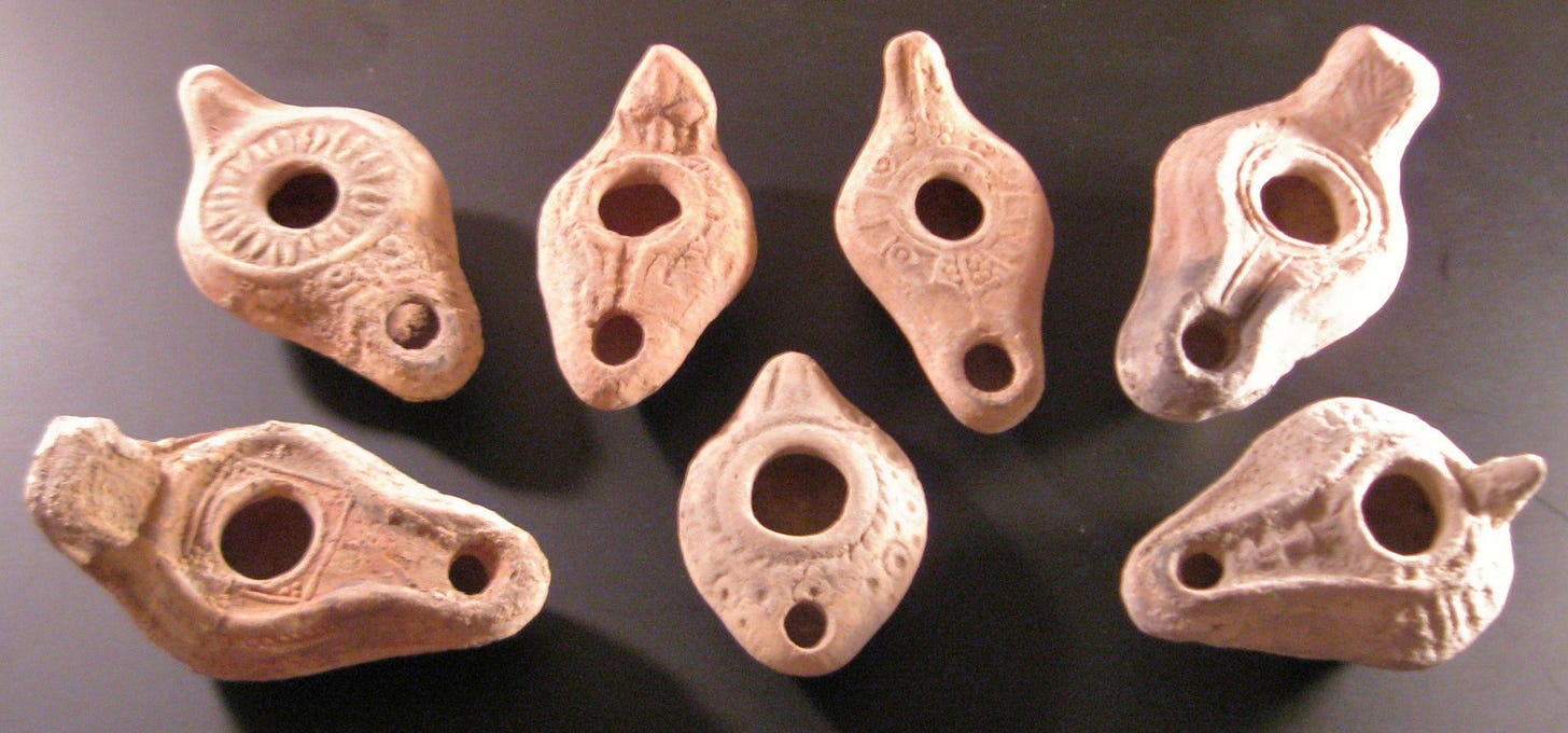 Group of 7 Ancient Roman, Byzantine and Early Islamic Pottery Oil Lamps ...