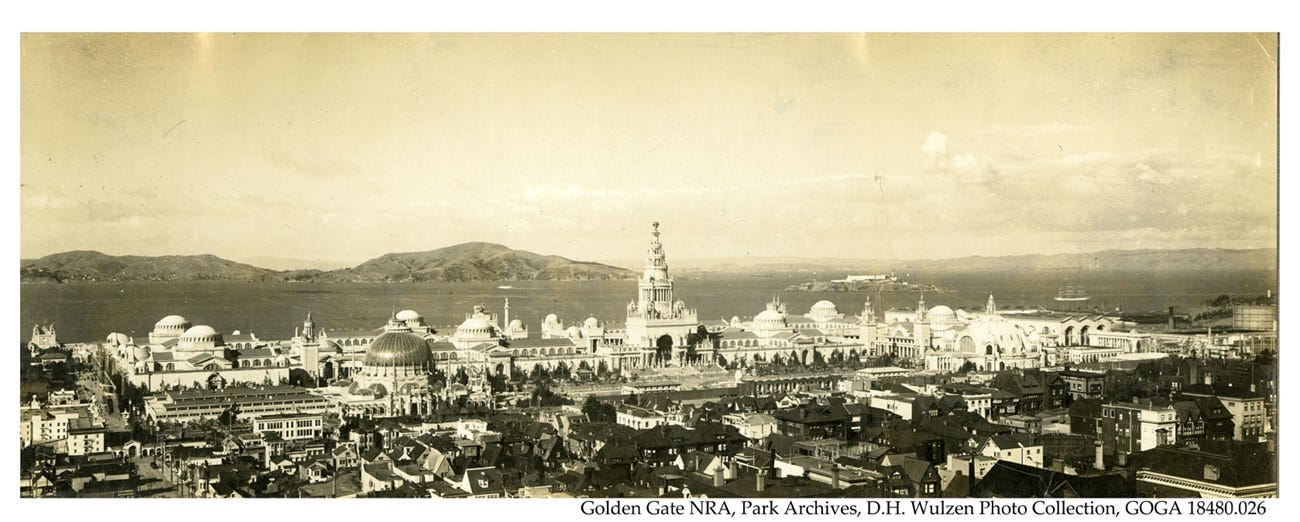 PPIE Panoramic shot looking towards the bay, 1915