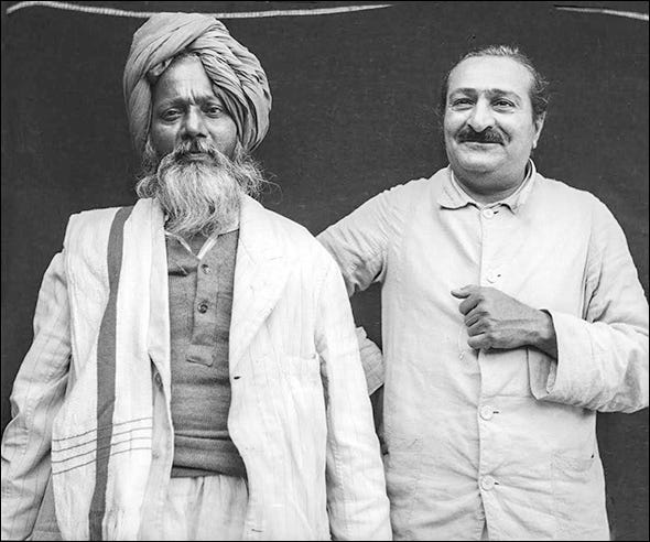 The mast Ali Shah with Baba in Satara, India -  1947.  (Photo courtesy of the MSI Collection)