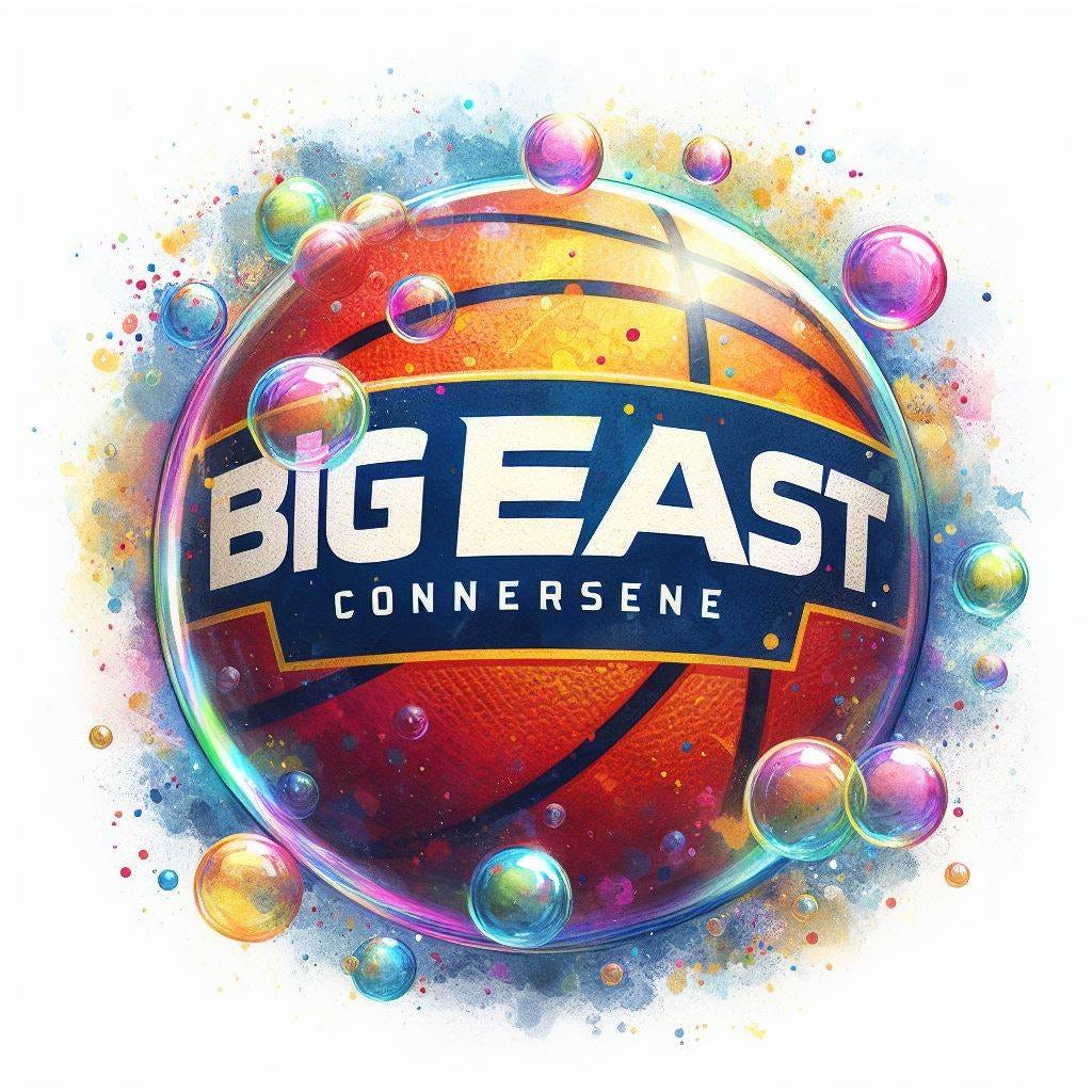 A large bubble around the Big East Conference logo, watercolor