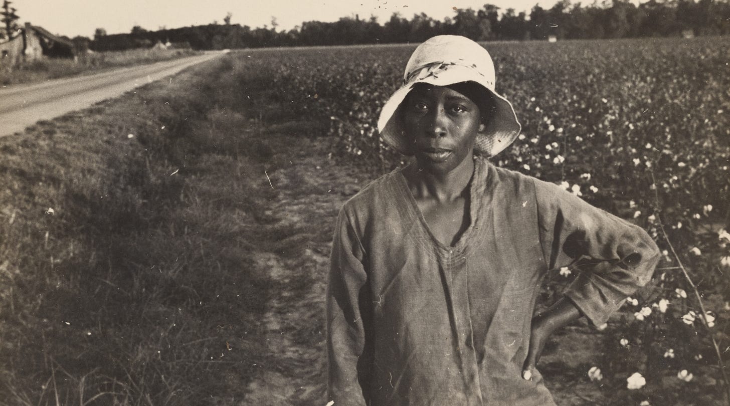 Black & white photo of Black cotton-field worker in Pulaski County, Arkansas, 1935