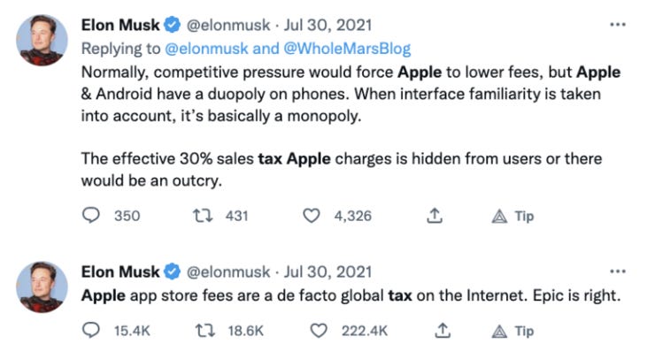 Elon's battle with Apple, simmering since 2021, broke into the open last week
