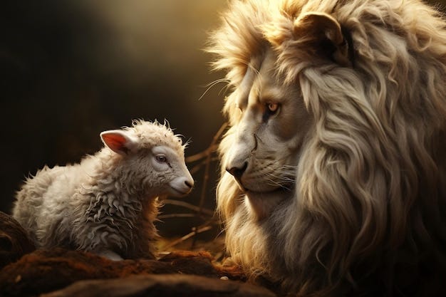 Premium AI Image | Lion and Lamb Combined in a Montage Generative AI