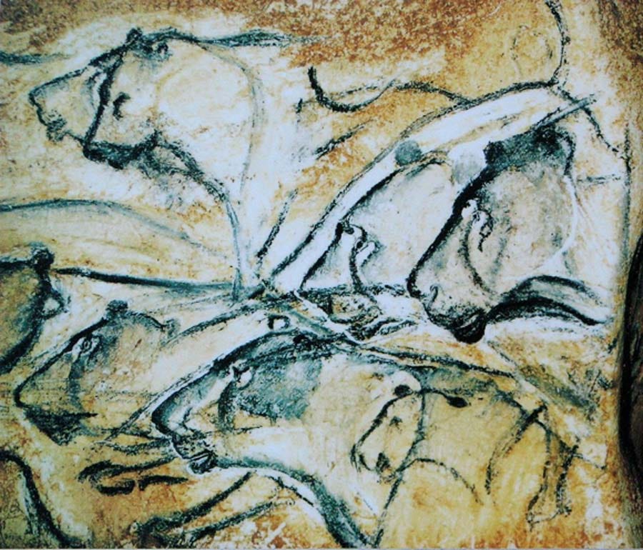 Replica of lion paintings in Chauvet Cave, France, (Public Domain)