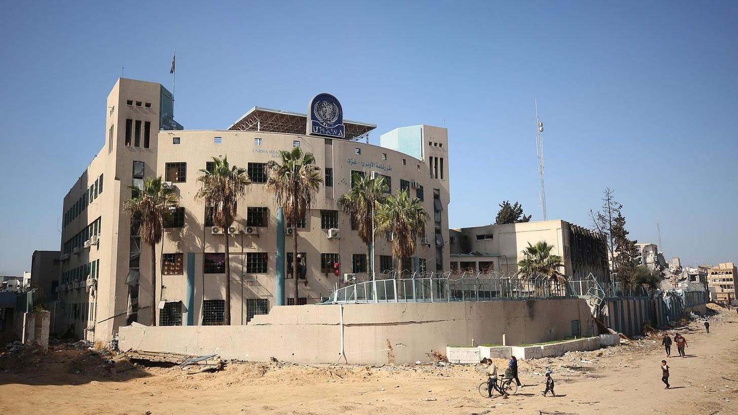 Destruction surrounding the UNRWA headquarters in Gaza City last month.