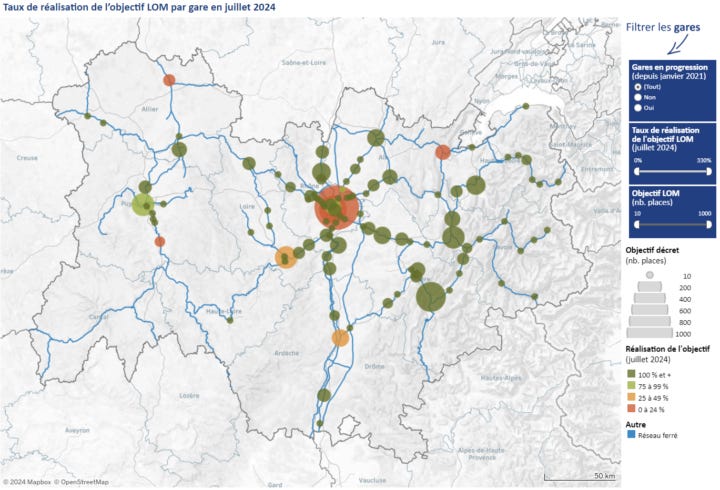 Cartographie des places de velos en gare en AURA