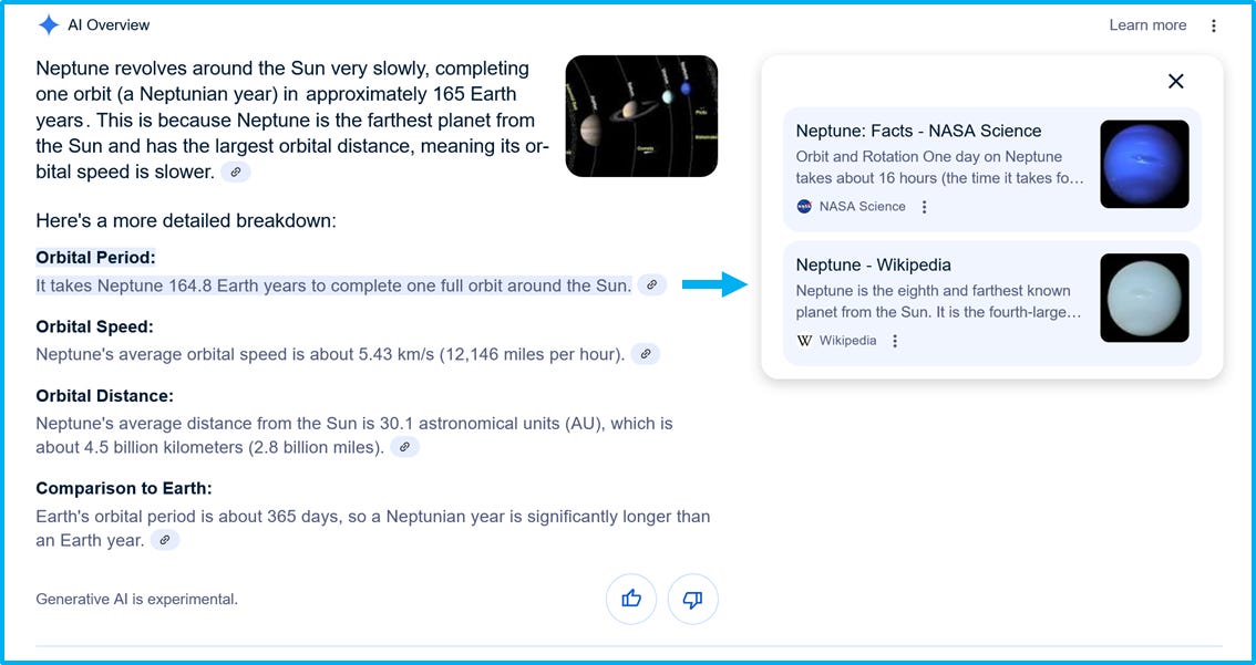 An expanded AI Overview on Google, with cited links.