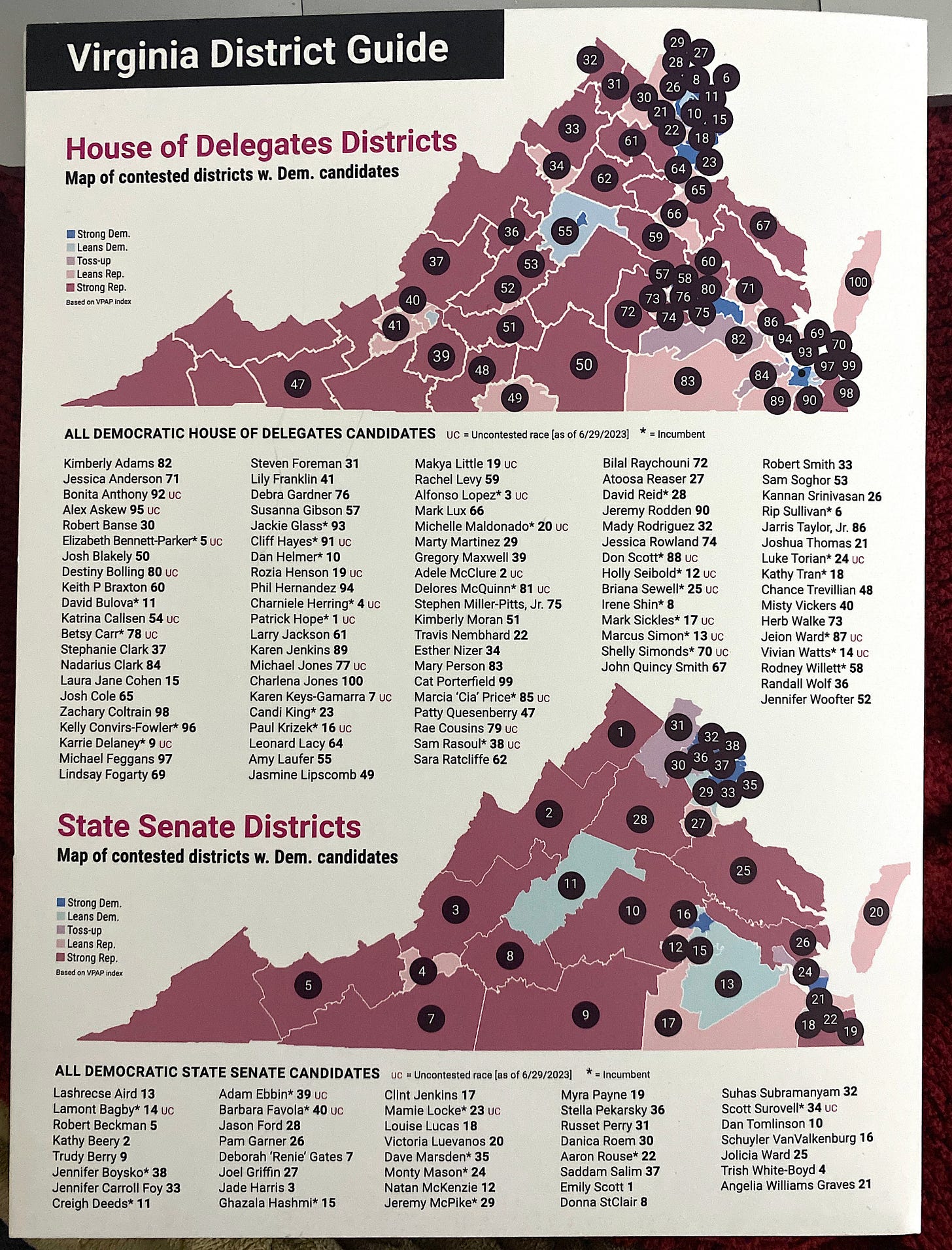 Virginia state district guide for the State Senate and State House