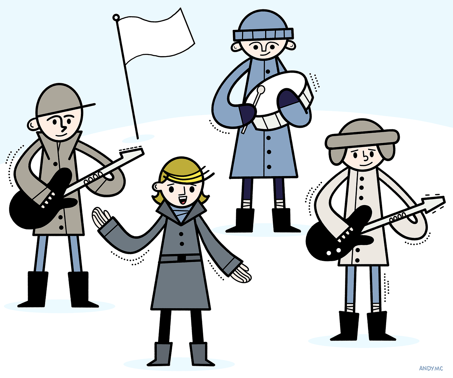 an illustration of the band U2 from their 1983 song "New Year's Day"