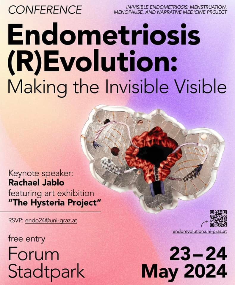 Conference flyer featuring a collage of a uterus by keynote speaker and cousin of mine, Rachael Jablo. 