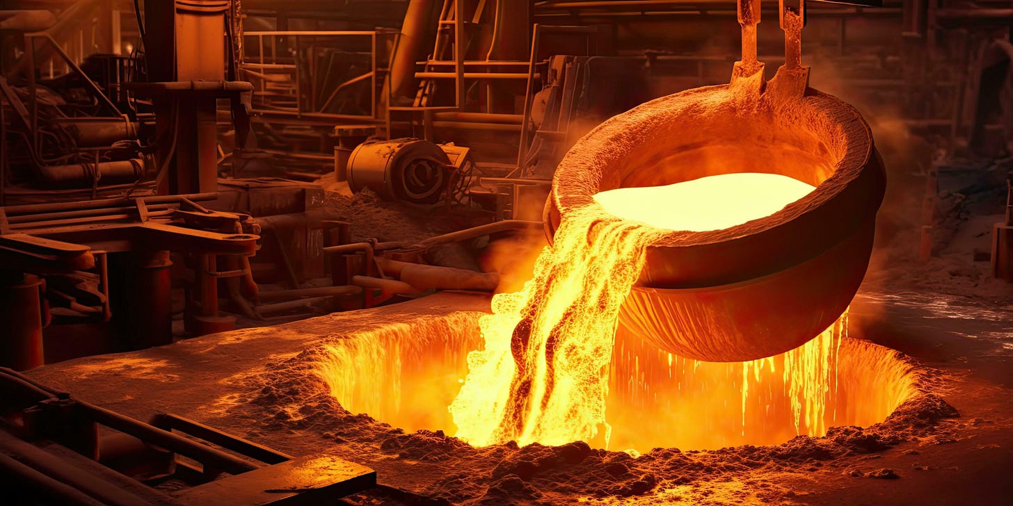 Close up cast iron process, liquid molten metal pouring in ladle,  industrial metallurgical foundry factory, heavy industry. Generative AI.  28527234 Stock Photo at Vecteezy