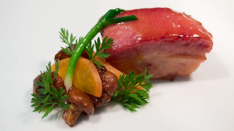 PropertyImage Aubergine Restaurant Food porkbellychanterellepickledapricot CreditLAubergeCarmel