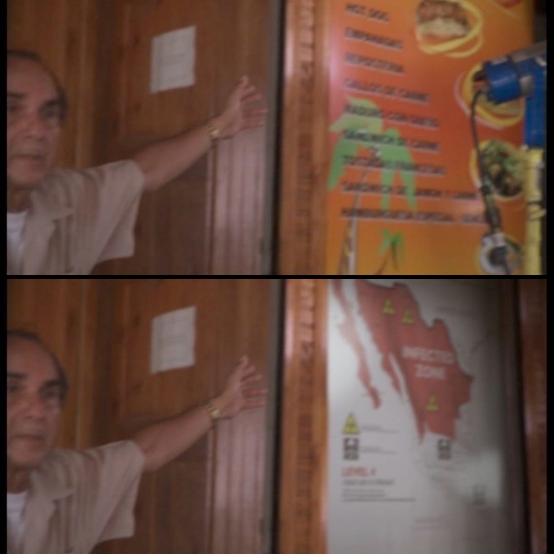 Before and after shots of the restaurant menu beign turned into a map of the Infected Zone
