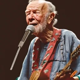 Pete Seeger singing to a crowd