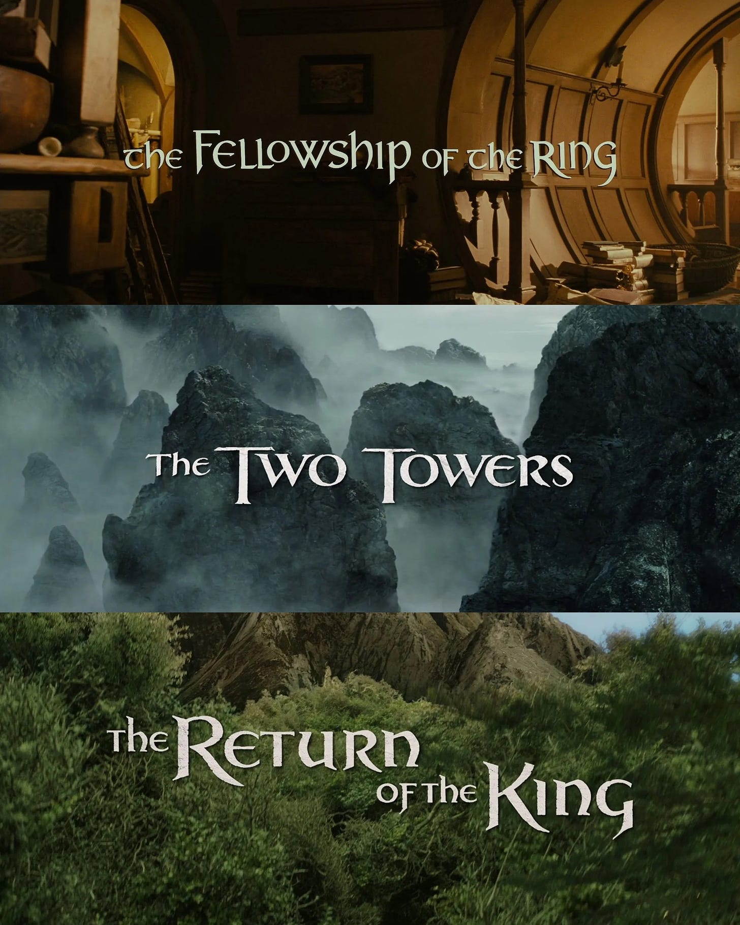 the title cards from the extended editions of the lord of the rings