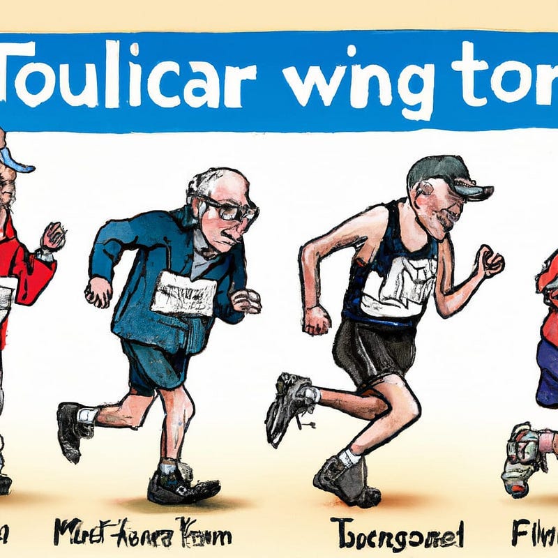 running a race old people cartoon