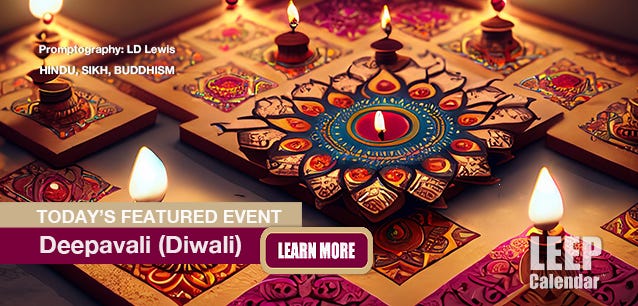 Rangoli patterns, lights, and color are central to Diwali celebrations—promptography LD Lewis. 