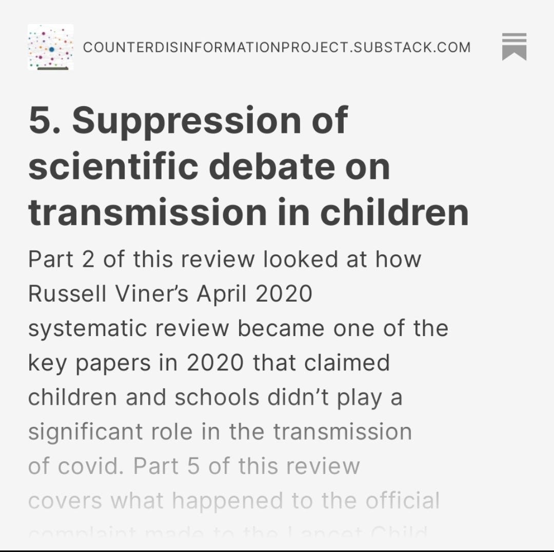 5. Suppression of scientific debate on transmission in children 