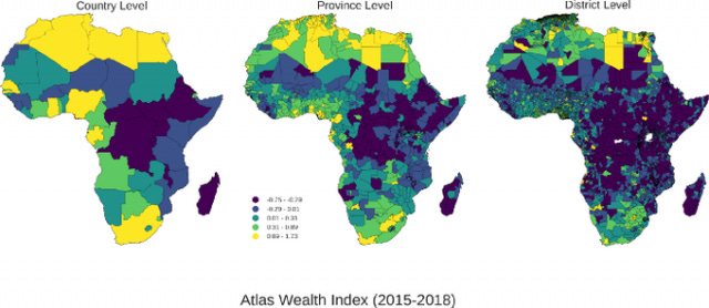 Maps showing that there appears to be much more poverty in Africa when it's measured at the district level rather than the country level